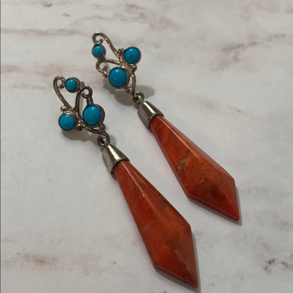 Native American Turquoise Coral Earrings